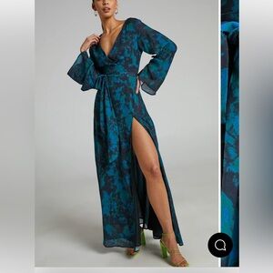 Elegant Blue and Black Floral Maxi Dress